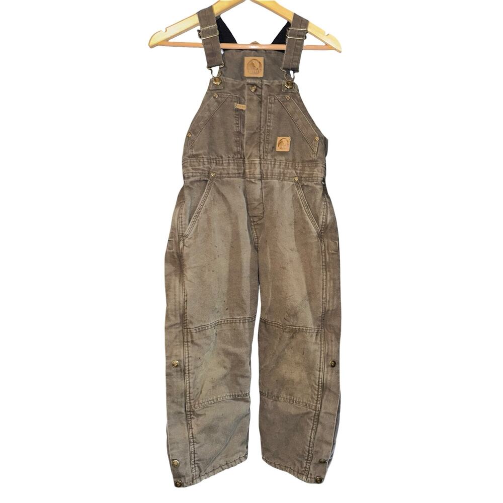 Berne Insulated Duck Bib Overalls Boys Sm 6-8 Brown Warm Heavyweight Distressed